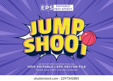 Editable text effect jump shoot comic 3d cartoon style premium vector