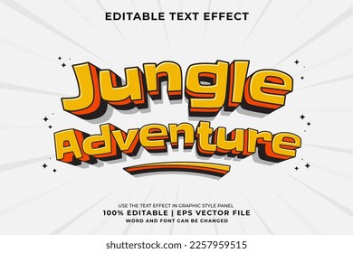 Editable text effect - Jungle Adventure 3d Traditional Cartoon template style premium vector