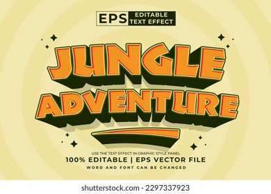 Efecto de texto editable jungle adventure caricatura estilo 3d vector premium