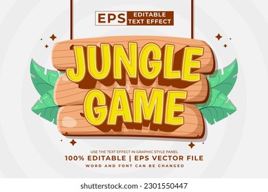 Editable text effect jungle game cartoon 3d  style premium vector