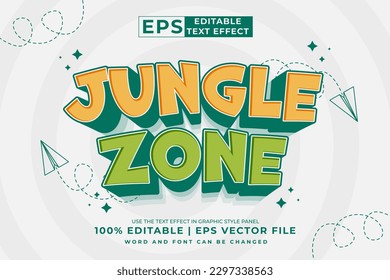 Editable text effect jungle zone cartoon 3d  style premium vector