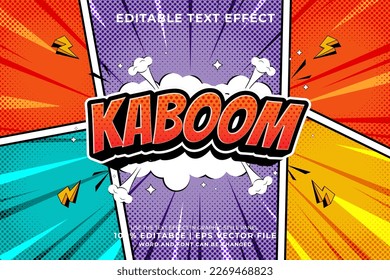 Bearbeitbarer Texteffekt Kaboom 3d Cartoon Comic-Stil Premium-Vektorgrafik