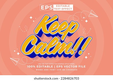 Editable text effect keep calm 3d Cartoon cute style premium vector