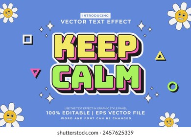 Editable text effect Keep Calm 3d Cartoon Cute template style premium vector