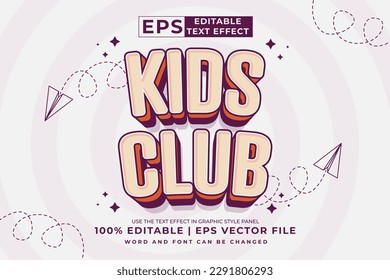 Editable text effect - Kids Club 3d Cartoon template style premium vector