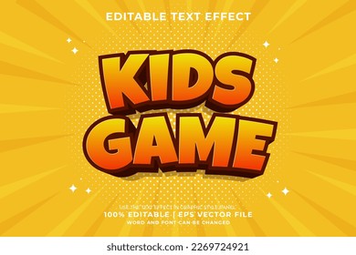 Editable text effect - Kids Game 3d cartoon template style premium vector