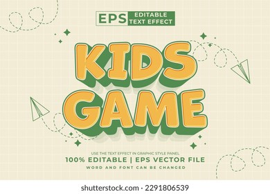 Editable text effect - Kids Game 3d Cartoon template style premium vector