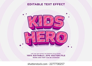 Editable text effect kids hero 3d cartoon template style premium vector