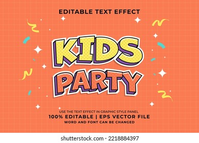 Editable text effect - kids party Cartoon template style premium vector