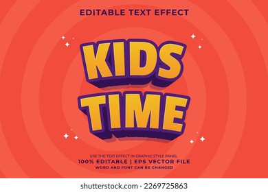 Editable text effect - Kids Time 3d cartoon template style premium vector