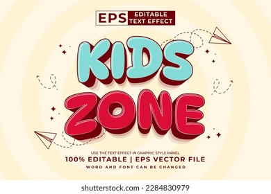 Editable text effect Kids Zone 3d Cartoon cute style premium vector