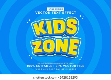 Editable text effect Kids Zone 3d cartoon template style premium vector