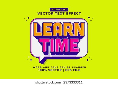 Editable text effect Learn Time 3d cartoon style premium vector