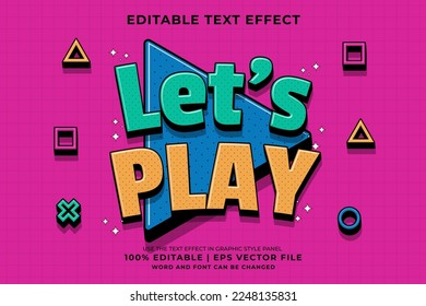 Editable text effect - Let's Play 3d Traditional Cartoon template style premium vector