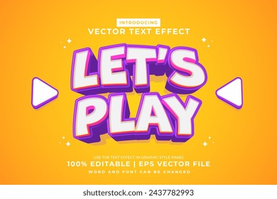 Editable text effect Lets Play 3d cartoon template style premium vector