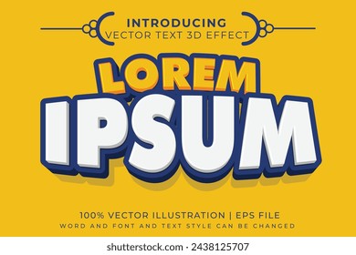 Efecto de texto editable Lorem Ipsum 3D plantilla de dibujos animados estilo premium vector. Ilustración de vector