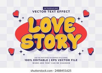 Editable text effect Love Story 3d cartoon style premium vector