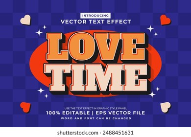 Editable text effect Love Time 3d cartoon style premium vector
