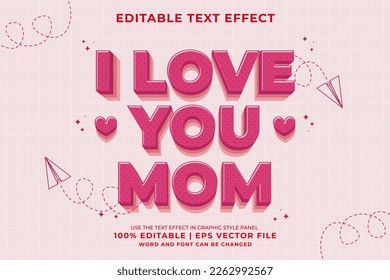 Editable text effect I Love You Mom Cartoon template style premium vector