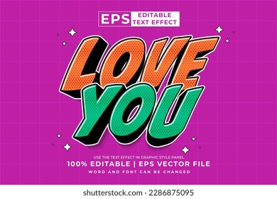 Editable text effect - Love You 3d Cartoon template style premium vector
