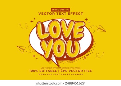 Efecto de texto editable Love You 3d estilo de dibujos animados Vector premium