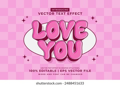 Efecto de texto editable Love You 3d estilo de dibujos animados Vector premium