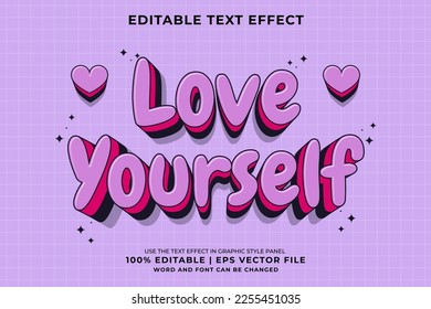 Editable text effect - Love Yourself 3d Traditional Cartoon template style premium vector