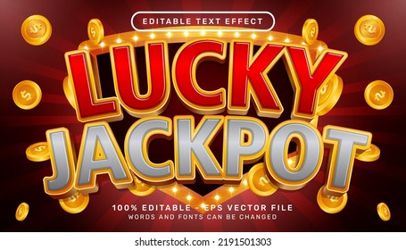 Editable text effect, lucky jackpot casino 3d style concept