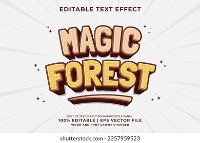 Editable text effect - Magic Forest 3d Cartoon template style premium vector