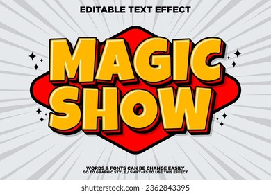 Editable text effect magic show. 3d Traditional Cartoon template style. Comic title typography