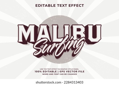 Efecto de texto editable malibu surf 3d vintage style premium vector