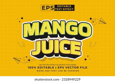 Editable text effect Mango Juice 3d Cartoon template style premium vector