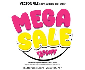 Editable text effect Mega sale 3D Cartoon template style premium vector