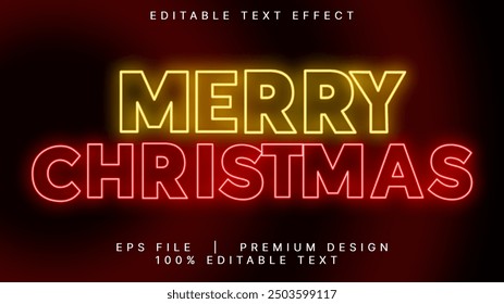 Editable text effect Merry Christmas text style. Christmas editable text. Neon Text effect for Christmas promotion and celebration