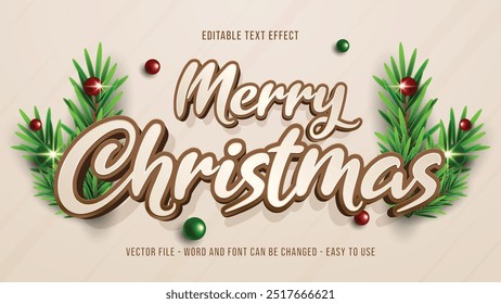 Editable text effect merry christmas, celebration text style effect