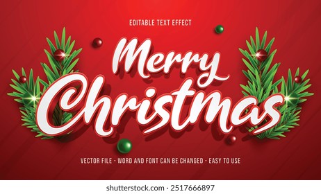 Editable text effect merry christmas theme, holiday text style effect