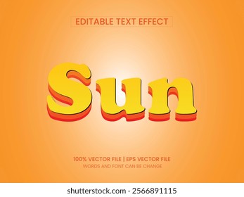 Editable text effect modern 3d typography sun and minimal font style and EPS file.