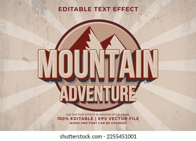 Editable text effect - Mountain Adventure 3d Retro Logo template style premium vector