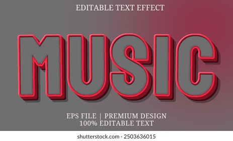 Editable text effect Music  3d Minimalist template style premium vector