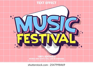 Efecto de texto editable para eventos de música. Plantilla de tipografía de dibujos animados retro