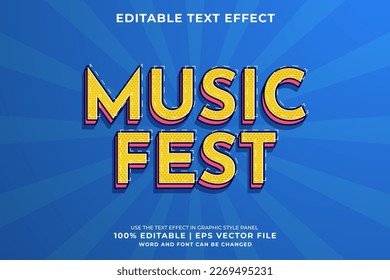 Editable text effect Music Fest 3d Vintage template style premium vector