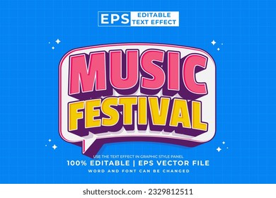 Editable text effect Music Festival 3d Cartoon template style premium vector