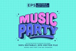 Editable Text Effect Music Party 3d Cartoon Template Style Premium Vector