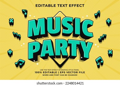 Editable text effect - Music Party Cartoon template style premium vector