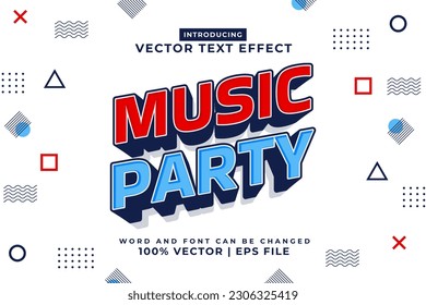 Editable text effect Music Party 3d Cartoon template style premium vector