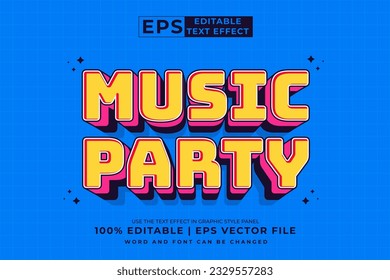 Efecto de texto editable Music Party 3d Estilo de plantilla de dibujos animados premium vector