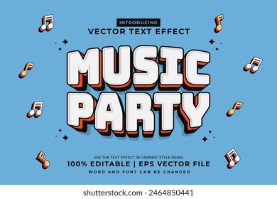 Editable text effect Music Party 3d Cartoon Cute template style premium vector