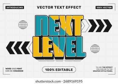 Efeito de texto editável Próximo Nível 3d Cartoon modelo estilo vetor premium