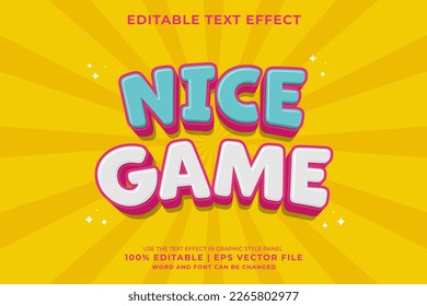 	Editable text effect Nice Game 3d Cartoon template style premium vector
