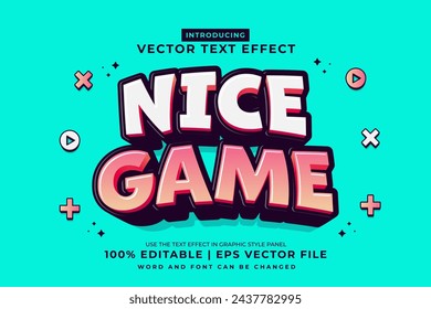 Editable text effect Nice Game 3d cartoon template style premium vector